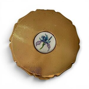 Vintage Stratton Powder Compact Hand-Painted on Mother-of-Pearl